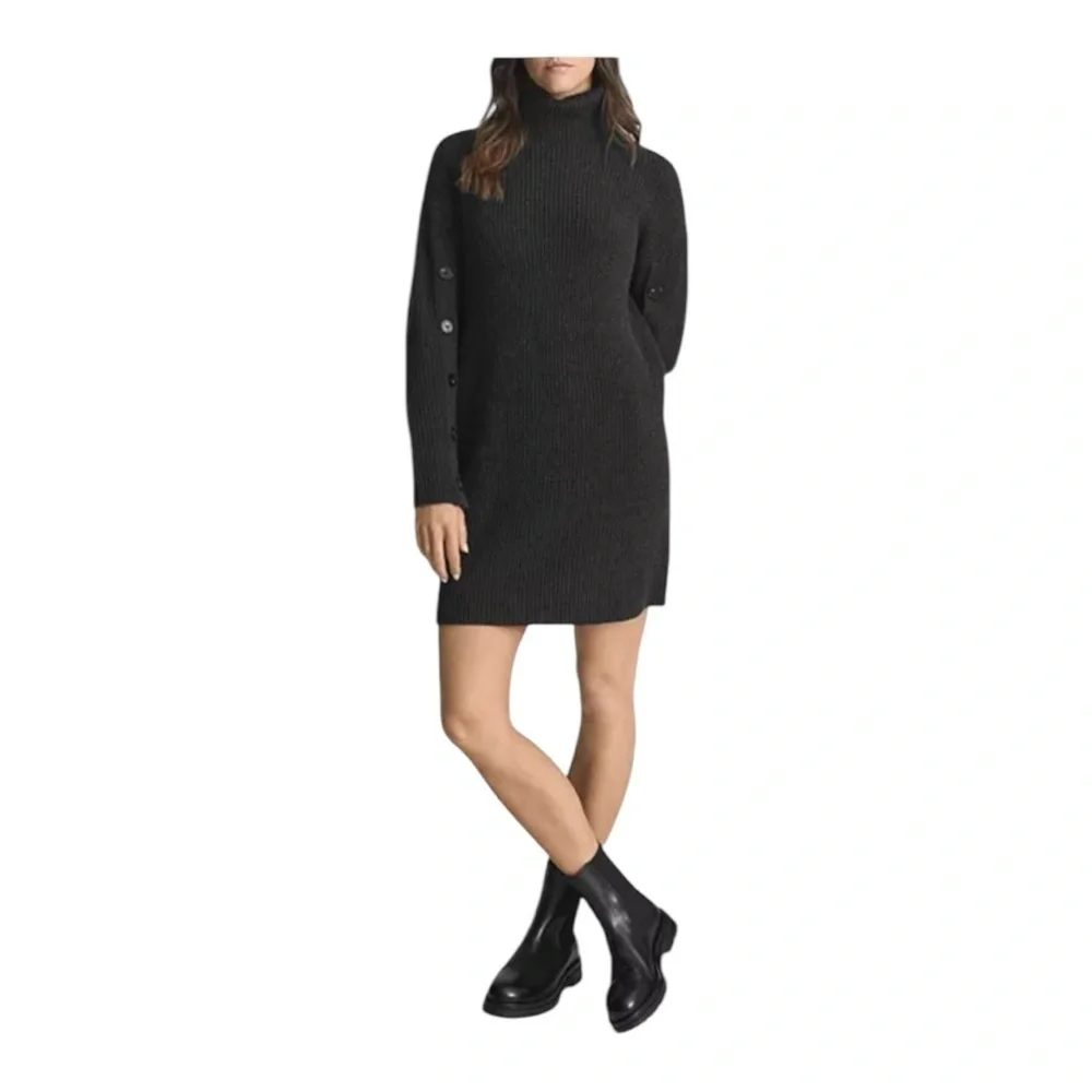 Reiss | Dresses | Reiss Maggie Button Sleeve Knitted Dress In Charcoal Gray  Size M | Poshmark